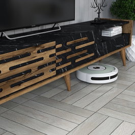 Hanah Home Valensiya Conjunto de Muebles de Salón Nogal, Negro y Mármol